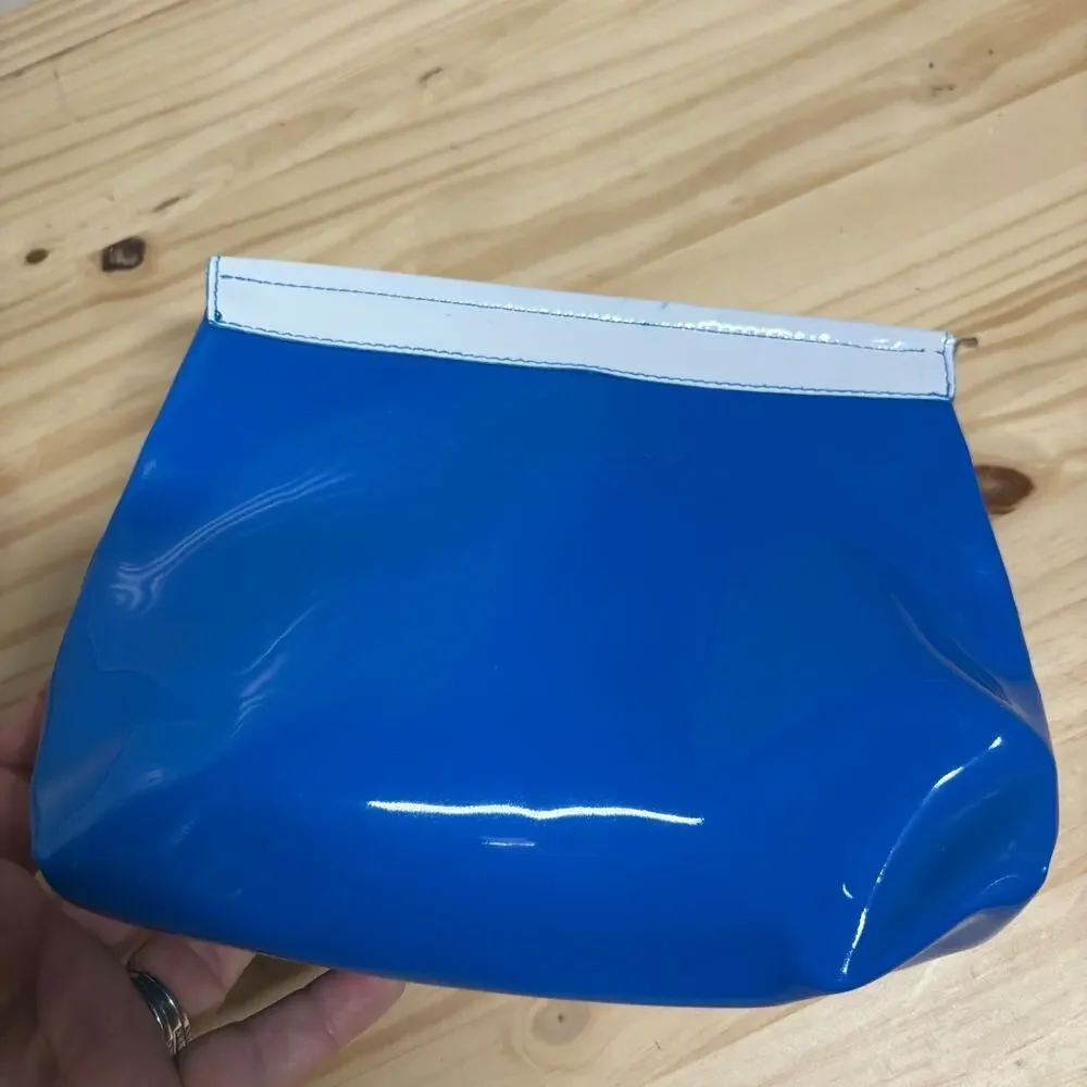 Folli Follie Womens Full Zip Cosmetic Bag Mini Pouch Blue White Colorblock